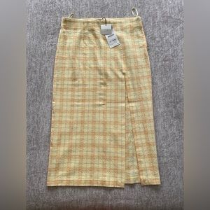 Zara women’s L Gingham yellow midi skirt